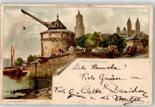 Andernach 1898 signiert Kran Schiff