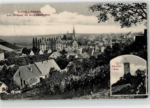 65399 W6229 Kiedrich , Rheingau - 1907 Blick vom Waldweg mit Burg Scharfenstein