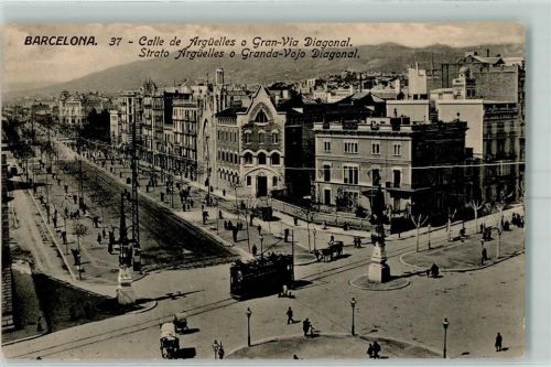 Barcelona Calle de Argüelles o Grand-Via Diagonal Straßenbahn AK