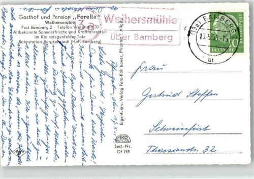 96199 W8619 Weihersmühle , Oberfr - Landpoststempel