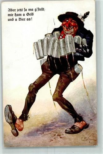 1925 sign. Schlemo Humor Bayer mit Bierkrüge AK