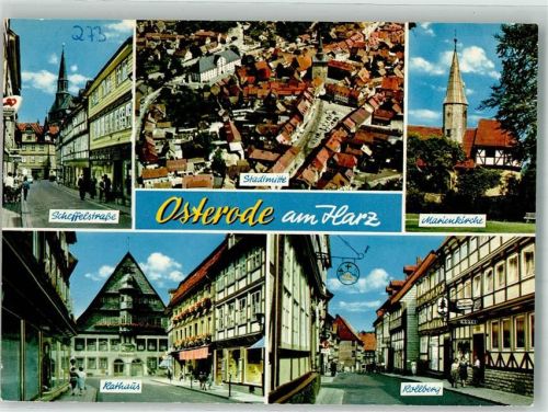 Osterode Fliegeraufnahme des Ortes Scheffelstraße Rathaus Marienkirche Rollberg