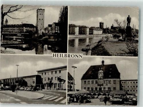 Heilbronn 1963 Rathaus Marktszene Denkmal Bismarck Bahnhof Götzenturm