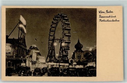 Wien Prater Riesenrad Hochschaubahn Autos Beleuchtung