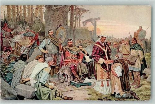 Sendgrafengericht Sonnenuntergang Hellebarde Schild Reiter Pferd Galgen Serie N.K.G. 757 Kulturgesch.BilderII