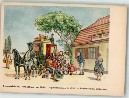 Schöneberg sign. Ulrich, G. Ratsweinkeller um 1860 Postkutsche