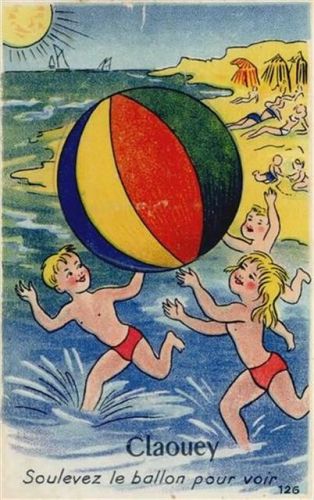 Claouey Claouey (Frankreich) Leporello, Kinder beim Ballspiel am Strand I-II
