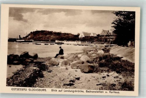 Glücksburg Strand mit Seebrücke Schwimmbad und Kurhaus