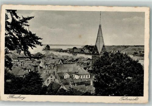 Flensburg 1940 Panorma der Stadt mit der Marienkirche