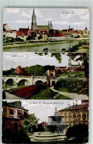 Ulm 1916 Ulmer Münster Donaubrücke Brunnen am Bahnhof Feldpost WK I Neu-Ulm