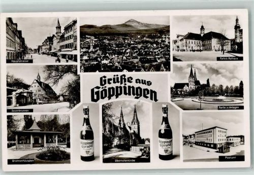 Göppingen Hauptstraße Sauerbrunnen Brunnenhäuschen Oberhofenkirche Göppinger Sprudel Rathaus Anlagen Postamt