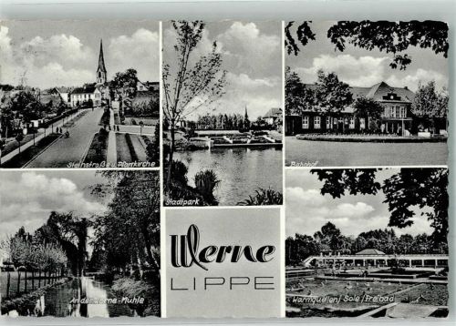 Werne 1959 Pfarr- Kirche Steinstrasse Schwimmbad Bahnhof Stadtpark Horne - Mühle