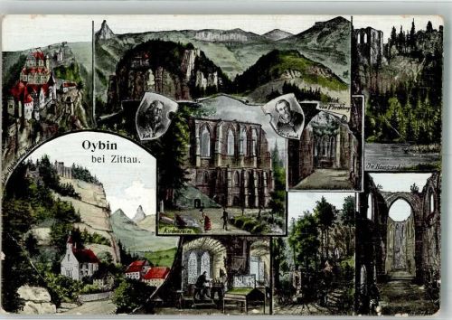 Kurort Oybin Berg Oybin mit Burg und Kloster Oybin vor und nach der Zerstörung