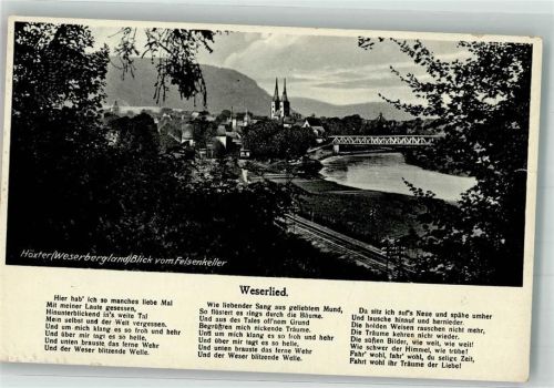 Höxter Panorama des Ortes mit St. Kilianikirche und Weserbrücke Text des Weserliedes