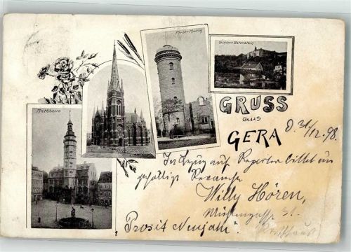 Gera 1898 Rathaus Jesuiten- Kirche Ferberturm Schloss Osterstein
