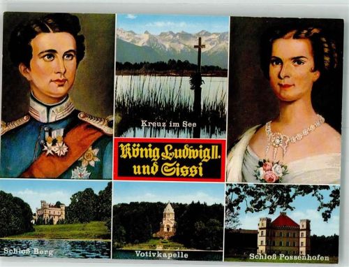 Possenhofen Portrait des Königs und Sissis Schloss Berg und Possenhofen Votivkapelle Kreuz im See Verlag Wörsching Nr. 266