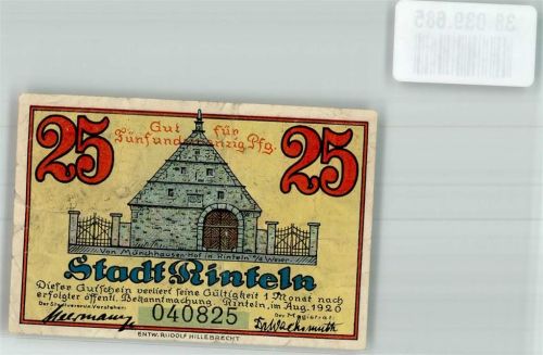 Rinteln 1920 25 Pfennig Münchhausenhof Rückseite Gepflockter Bär