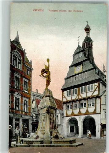 Gießen 1915 Kriegerdenkmal mit Rathaus Feldpost WK I