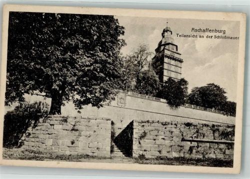 Aschaffenburg 1923 Mauer und Turm von Schloss Johannisburg