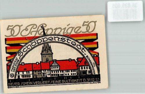 Schöppenstedt 1921 50 Pfennige Marktplatz St. Stephanus-Kirche Rückseite Mundartgedicht