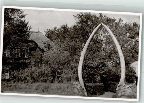 Wyk Friesenmuseum mit zwei Walkieferknochen Foto Original aus Archiv eines Ansichtskartenverlages Ort handschriftlich