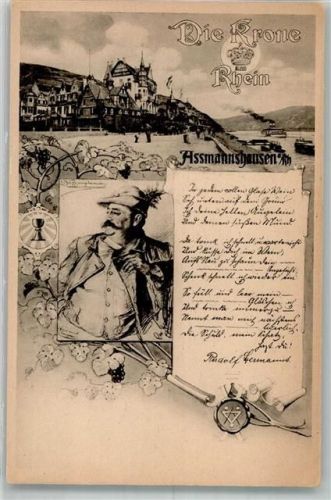 Assmannshausen Rheinpromenade mit Gasthaus Hotel Krone