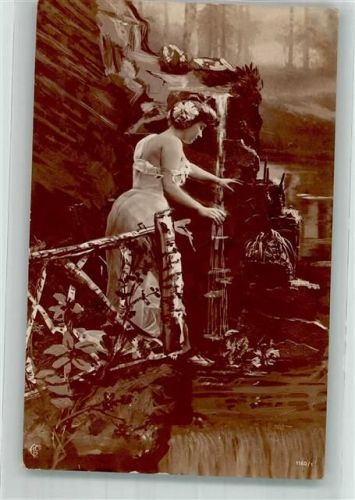1908 Junge Frau in leichtem Kleid an einem kleinen Wasserfall Nr. 1160/1
