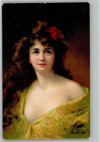 1912 Südländisch anmutende junge Frau mit langen dunklen Haaren