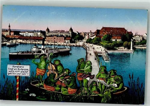 Konstanz Froschorchester vor Hafen Bodenseeschiff und Konzliumsgebäude