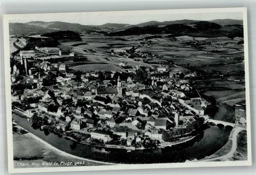 Cham 1938 Fliegeraufnahme des Ortes mit Stadtpfarrkirche St. Jakob