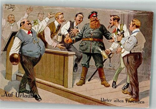 1916 WK I Auf Urlaub Unter alten Freunden kegeln Verlag Gebr. Dietrich Nr. 153/7