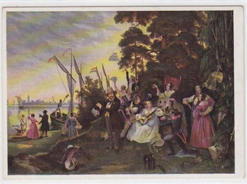 Künstlerkarte Stralauer Fischzug 1838 ungelaufen kleiner Knick an der rechten unteren Ecke , sonst gut erhalten