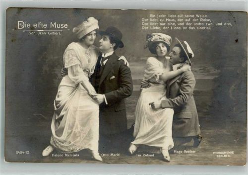 1913 Schauspieler des Theaterstücks Die elfte Muse von Jean Gilbert Photochemie 5454-12 Maschinenstempel
