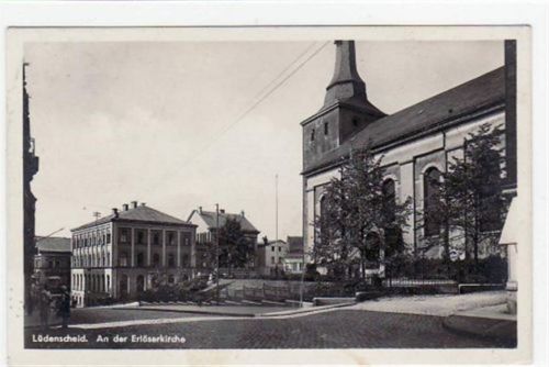Lüdenscheid mit Partie an der Erlöserkirche gelaufen von 1933. Leicht bügig, leicht fleckig, sonst gut erhalten