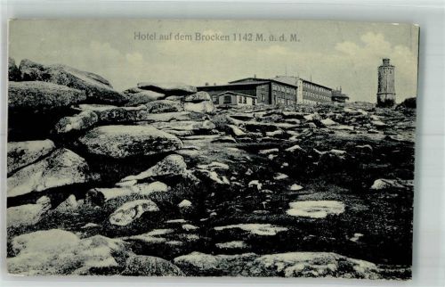 Brocken 1909 Brockenhotel mit Brockenturm Bahnpost Nordhausen-Wernigerode