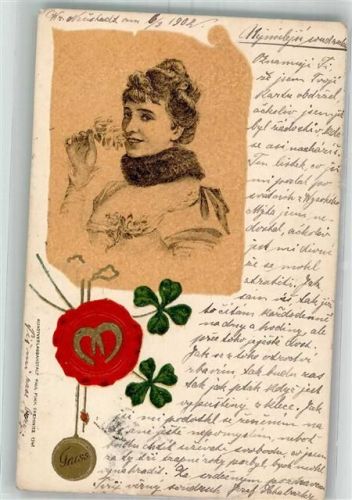 1902 Junge Frau schnuppert an Rosen Siegel Hufeisen
