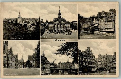 Lüneburg 1944 Feldpost WK II Rathaus Stintmarkt Schüttling Kran Auf dem Meere