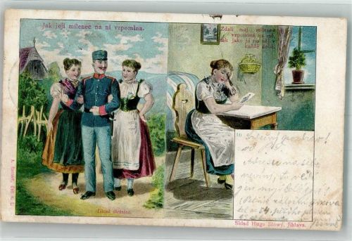 1902 Soldat zwischen 2 Frauen