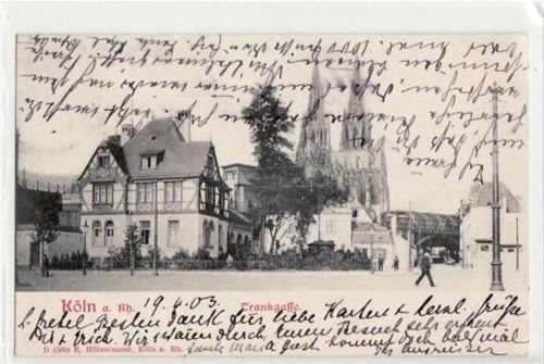 Köln Stadt Köln mit Trankgasse gelaufen von 1903. Ecken mit Albumabdrücken, sonst gut erhalten