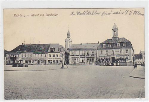 Radeburg. Markt mit Ratskeller gelaufen am 3.6.1915. Gute Erhaltung.