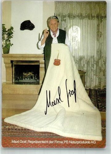 Portrait von Schauspieler Maxl Graf mit Autogramm Werbung PB Naturprodukte AG Informationskarte