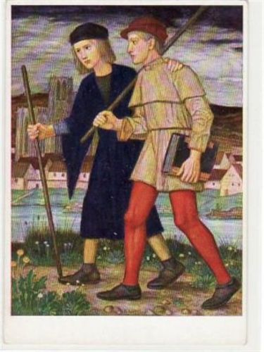 Künstlerkarte von M. Schiestl - Fahrende Schüler ungelaufen Top Erhaltung. Schiestl