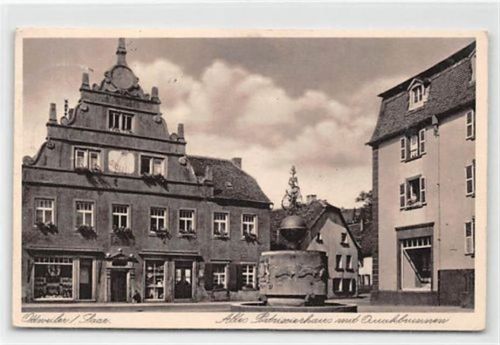 Ottweiler an der Saar. alte Patrizierhaus Quakbrunnen gelaufen. Leichter Stempeldurchdruck, kleiner Knick unten rechts, sonst gut erhalten