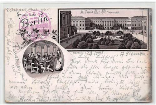 Berlin, unsortiert Berlin, Lithographie. Universität gelaufen. Oxydationsspuren, leichte Abschürfungen, kleines Loch unten in der Mitte, leicht fleckig, sonst gut erhalten