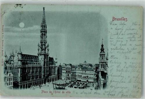 Brüssel 1899 Marktszene Rathaus