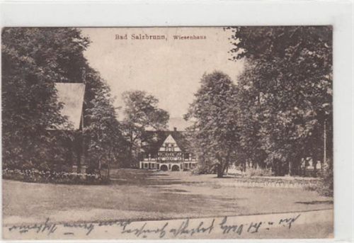 Bad Salzbrunn / Szczawno-Zdrój - Kreis Waldenburg / Walbrzych. Wiesenhaus gelaufen 1916. Rückseite leicht stockfleckig, sonst gut erhalten