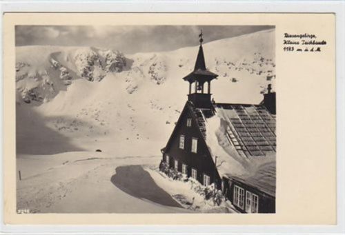 Kleinen Teichbaude - Schronisko Samotnia im Riesengebirge / Kreis Hirschberg - Jelenia Góra im Winter gelaufen 1943. Top Erhaltung.