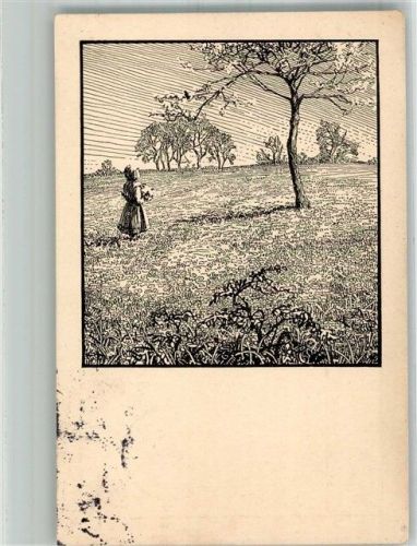 1913 sign. Sievers, Rudolf Mädchen unter einem Baum auf grüner Wiese Verlag Wandervogel e.V.