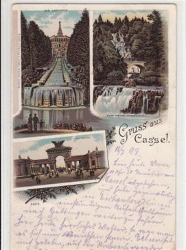 Kassel Kassel, Lithographie. Au - Thor Cascaden neue Wasserfall gelaufen, 1898. Leichter Schrift- und Stempeldurchdruck, leicht bügig, kleiner Knick unten links, sonst gut erhalten