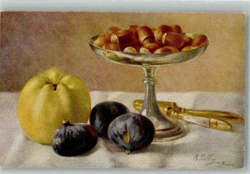 Stillleben mit Feigen Apfel und Nüssen